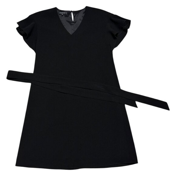 Lafayette 148 Luxury Designer V-Neck Black Ruffle Mini Dress Womens Small Petite - Picture 3 of 8